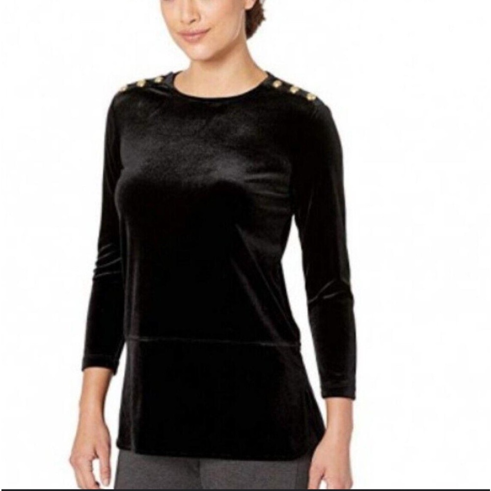 Lauren ral Lauren black velvet tuni gold button shoulder size small whimsigoth